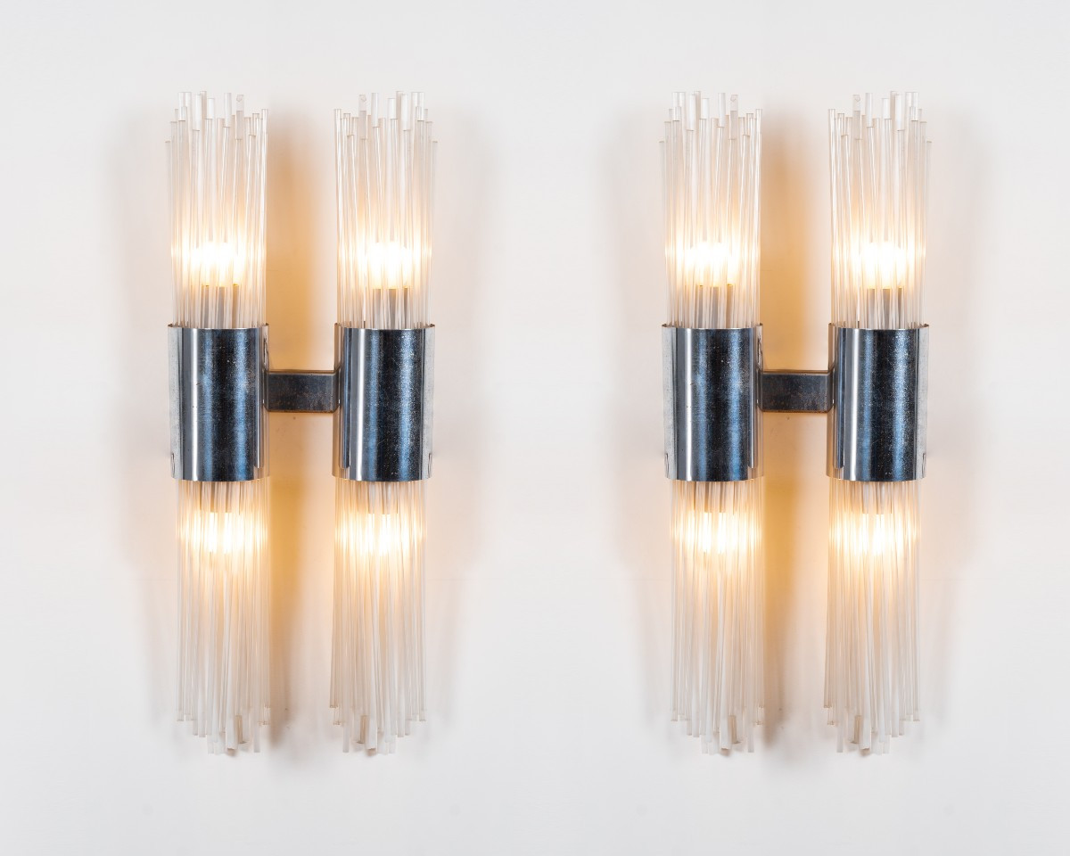 Venini, Pair Of Wall Lamps, Produced In Murano, Italy, 1970.-photo-2