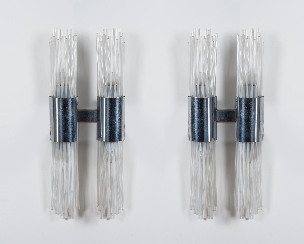 Venini, Pair Of Wall Lamps, Produced In Murano, Italy, 1970.-photo-3