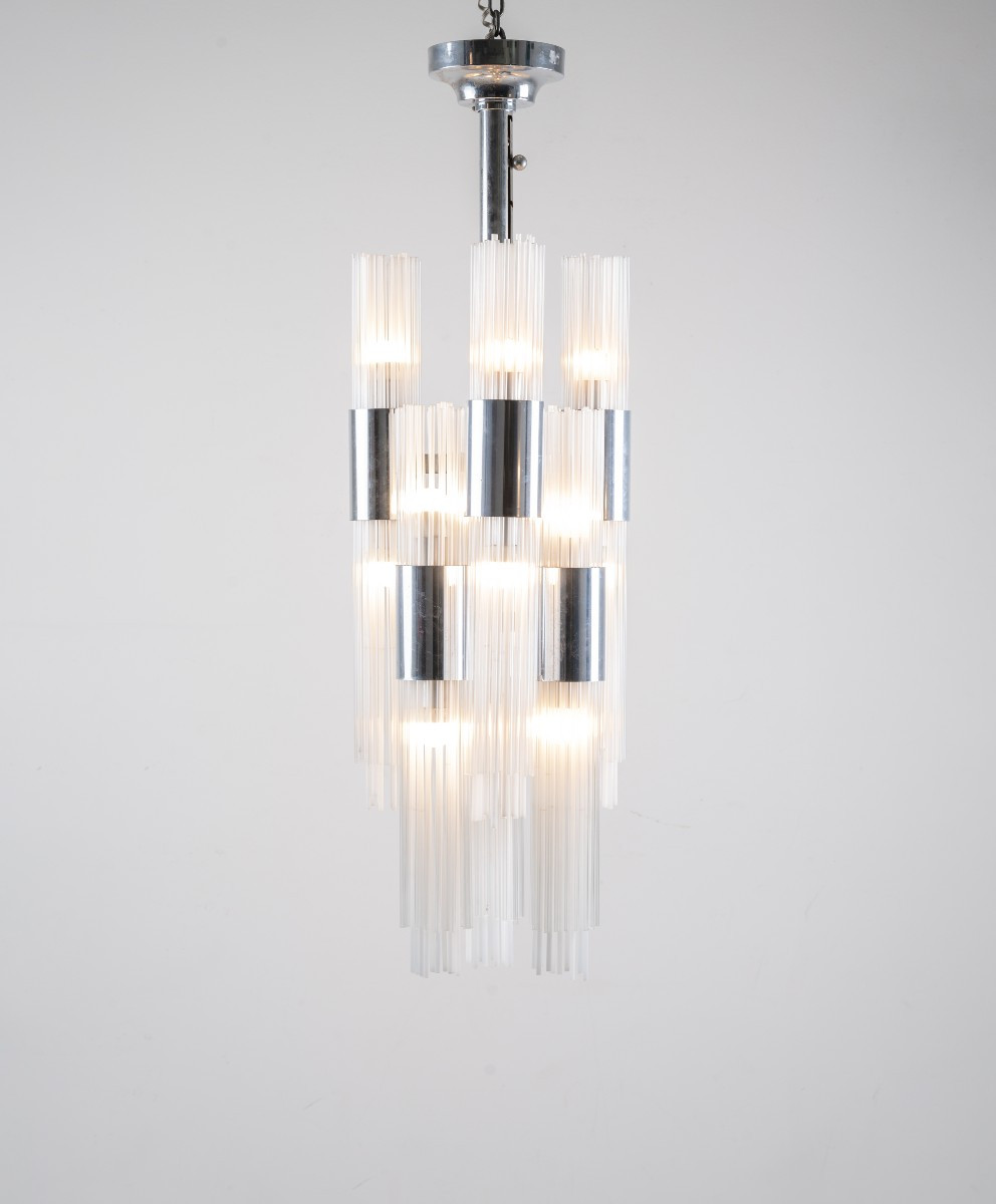 Venini, suspension à 12 lumières, fabriquée à Murano, Italie, 1970.-photo-2