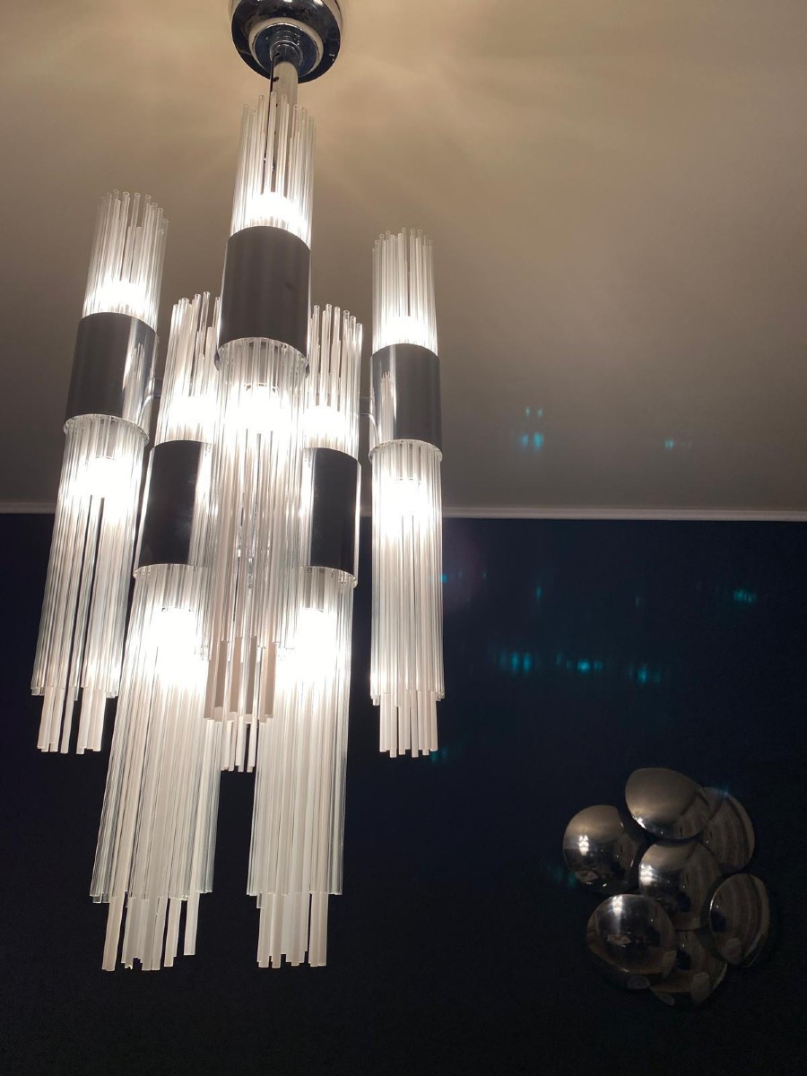 Venini, suspension à 12 lumières, fabriquée à Murano, Italie, 1970.-photo-4