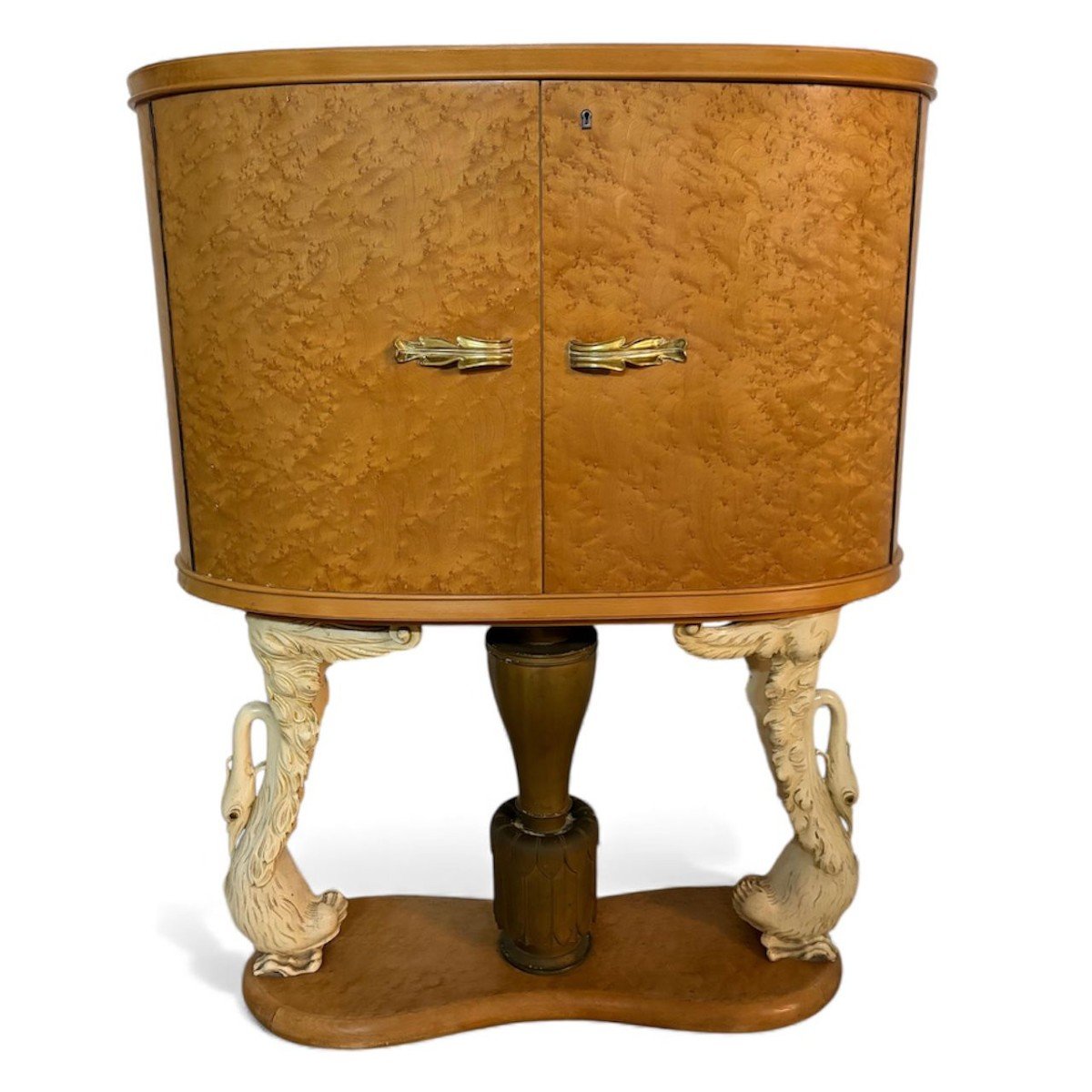 Italian Art Deco Bar Cabinet With Sculpted Swans And Gilt Bronze Column, Ca. 1940-photo-3