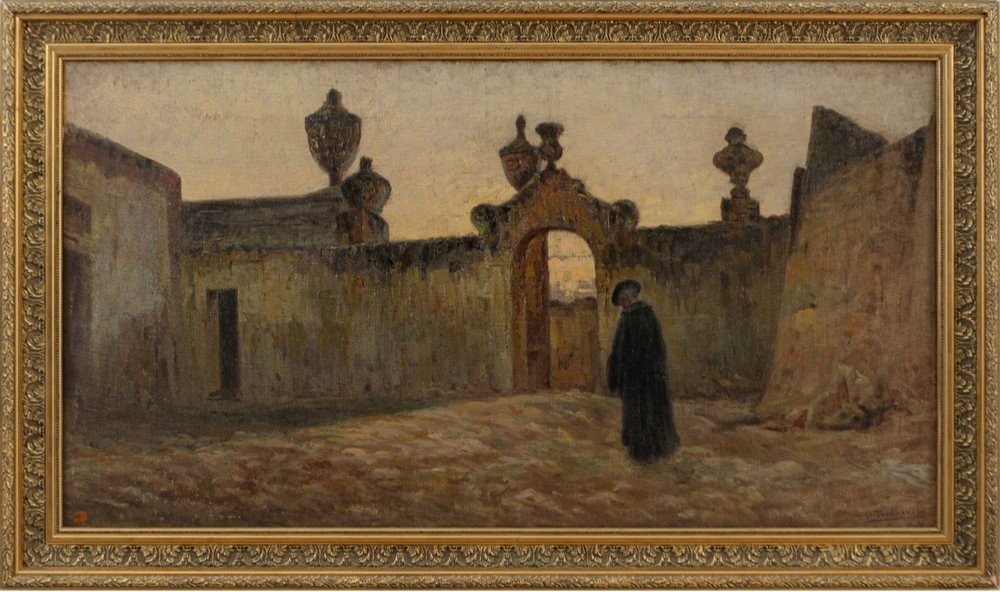 Huile sur toile représentant la vue de la Villa Valguarnera à Bagheria 