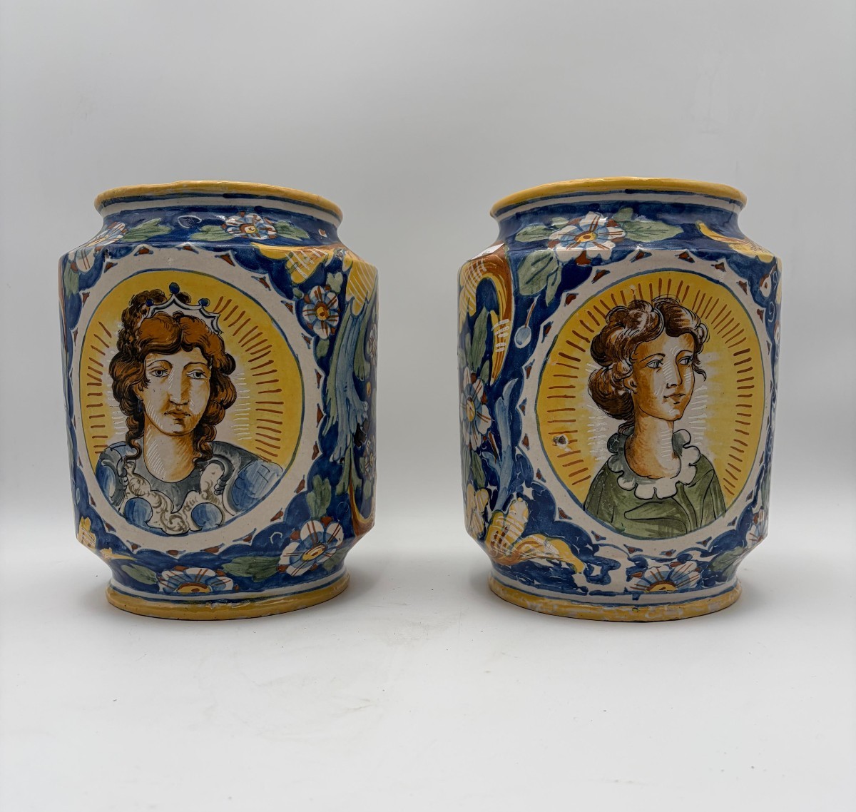 Paire De Cylindres « Caltagirone» XVIIIe Siècle