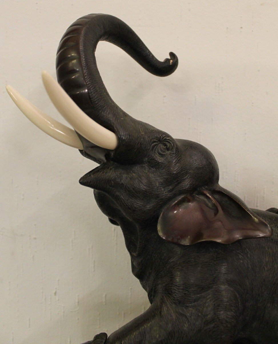 Groupe Sculptural éléphant Et Tigres  -okimono-photo-5