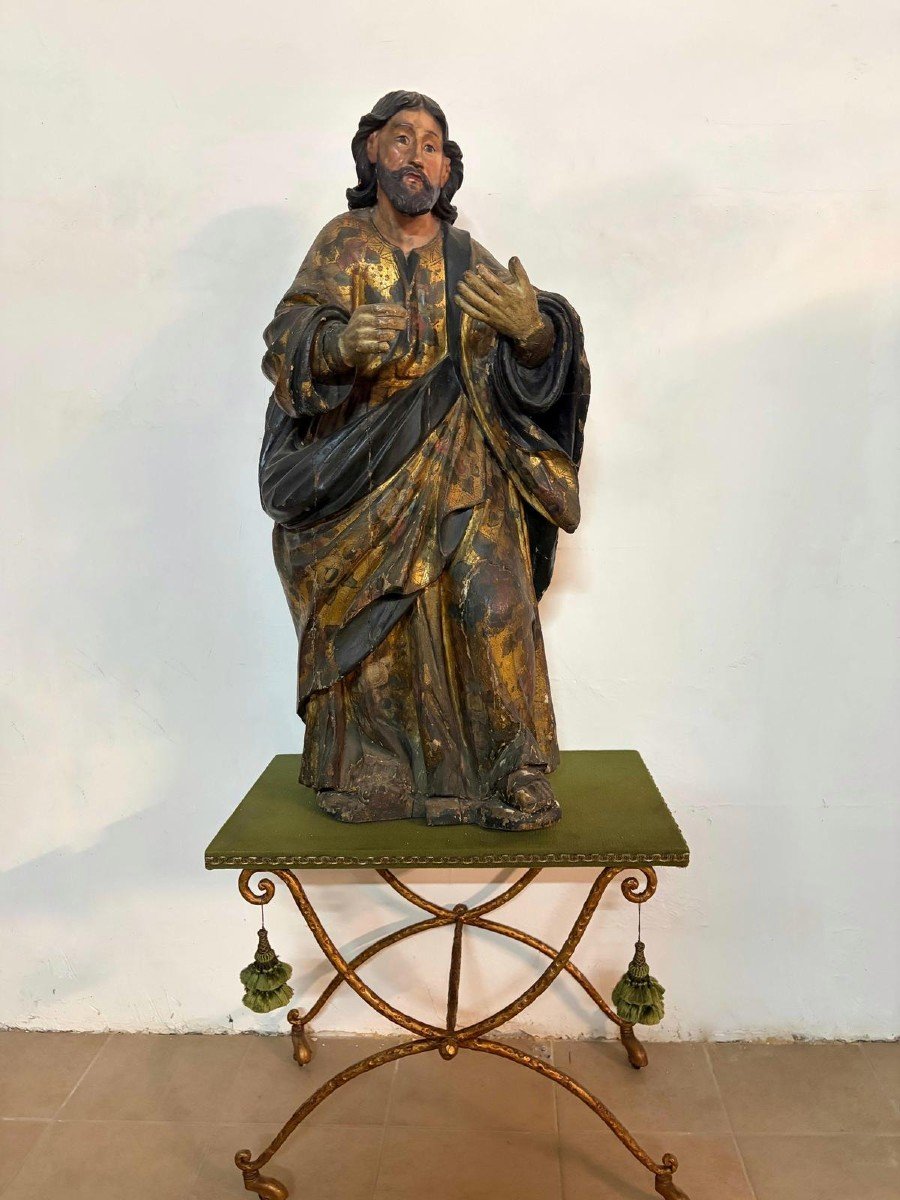 Sculpture en bois polychrome et doré – Saint Luc l'Évangéliste-photo-3