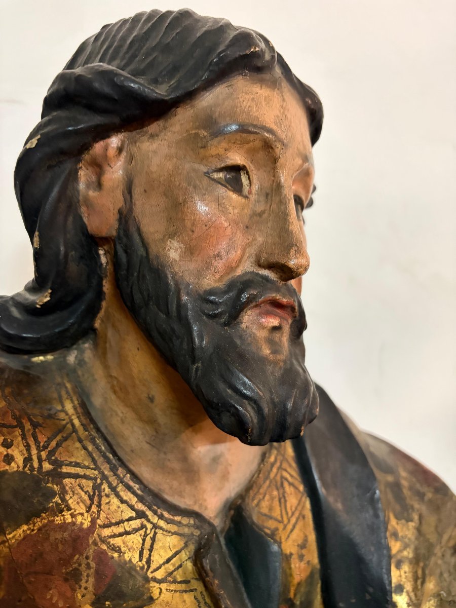 Sculpture en bois polychrome et doré – Saint Luc l'Évangéliste-photo-2