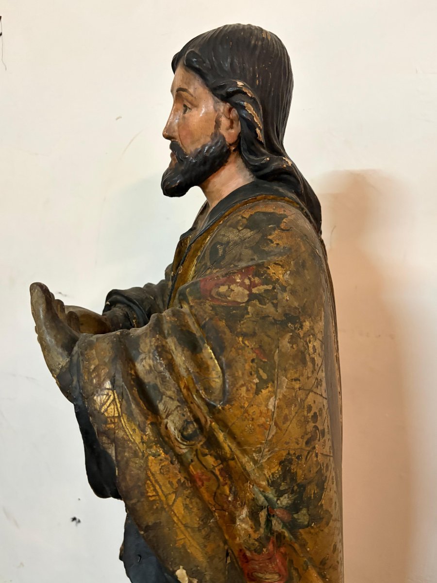 Sculpture en bois polychrome et doré – Saint Luc l'Évangéliste-photo-5