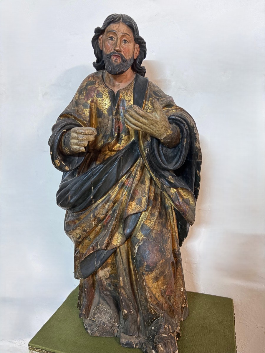 Sculpture en bois polychrome et doré – Saint Luc l'Évangéliste