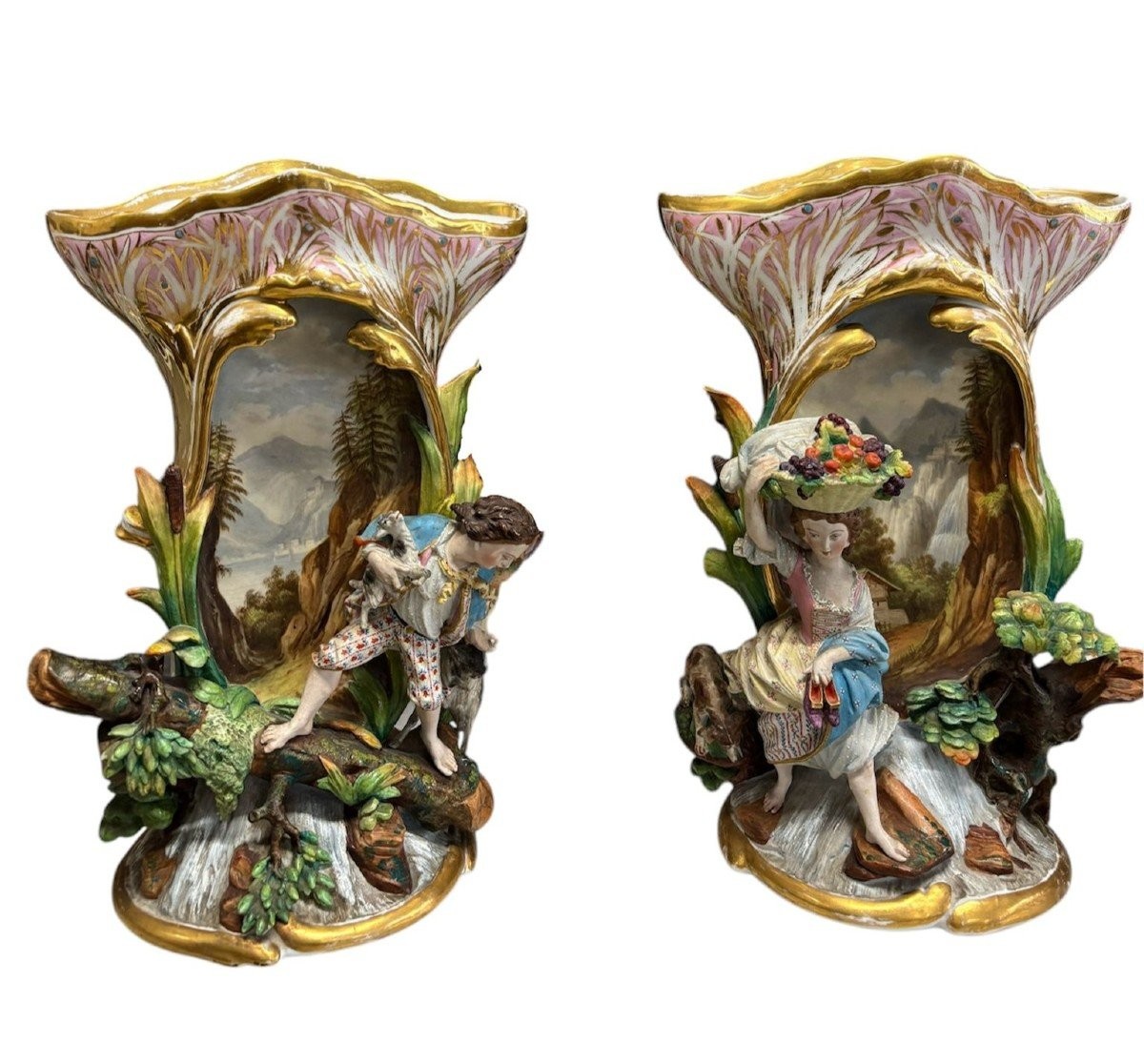 Pair Of Large Vases From Old Paris, France 1830-1860.