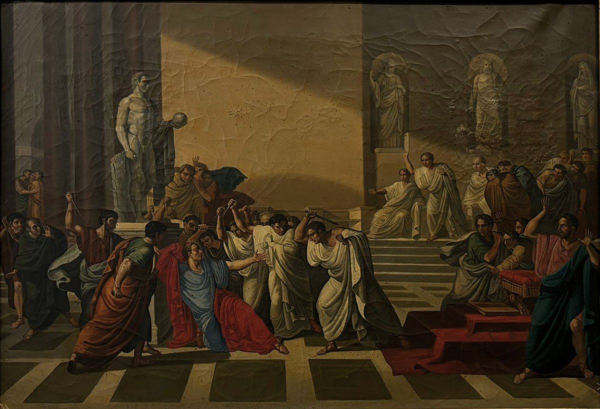 Oil On Canvas Depicting The Death Of Caesar-photo-1