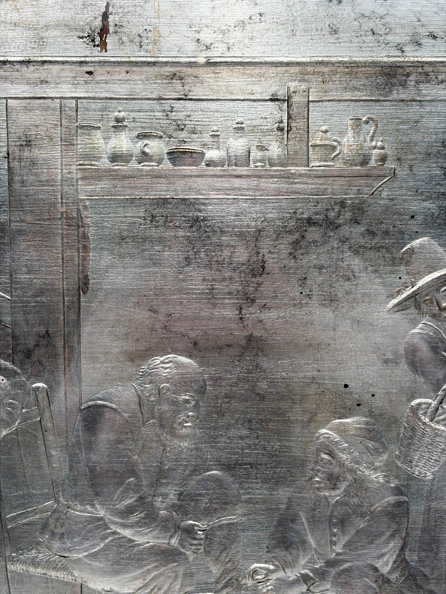 Scène domestique gravée sur verre à la feuille d'argent, France ou Italie, fin du XIXe siècle-photo-2