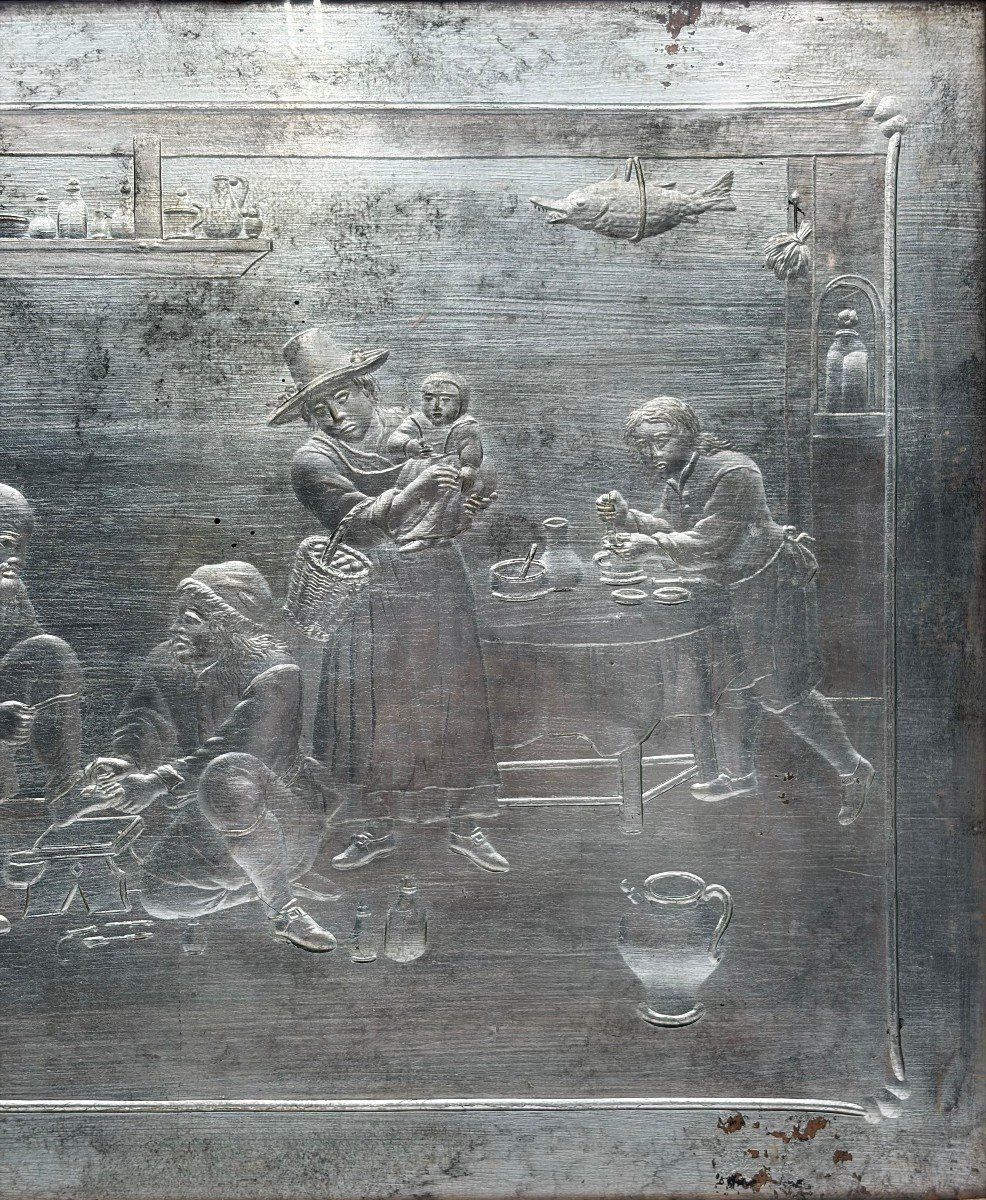 Scène domestique gravée sur verre à la feuille d'argent, France ou Italie, fin du XIXe siècle-photo-3