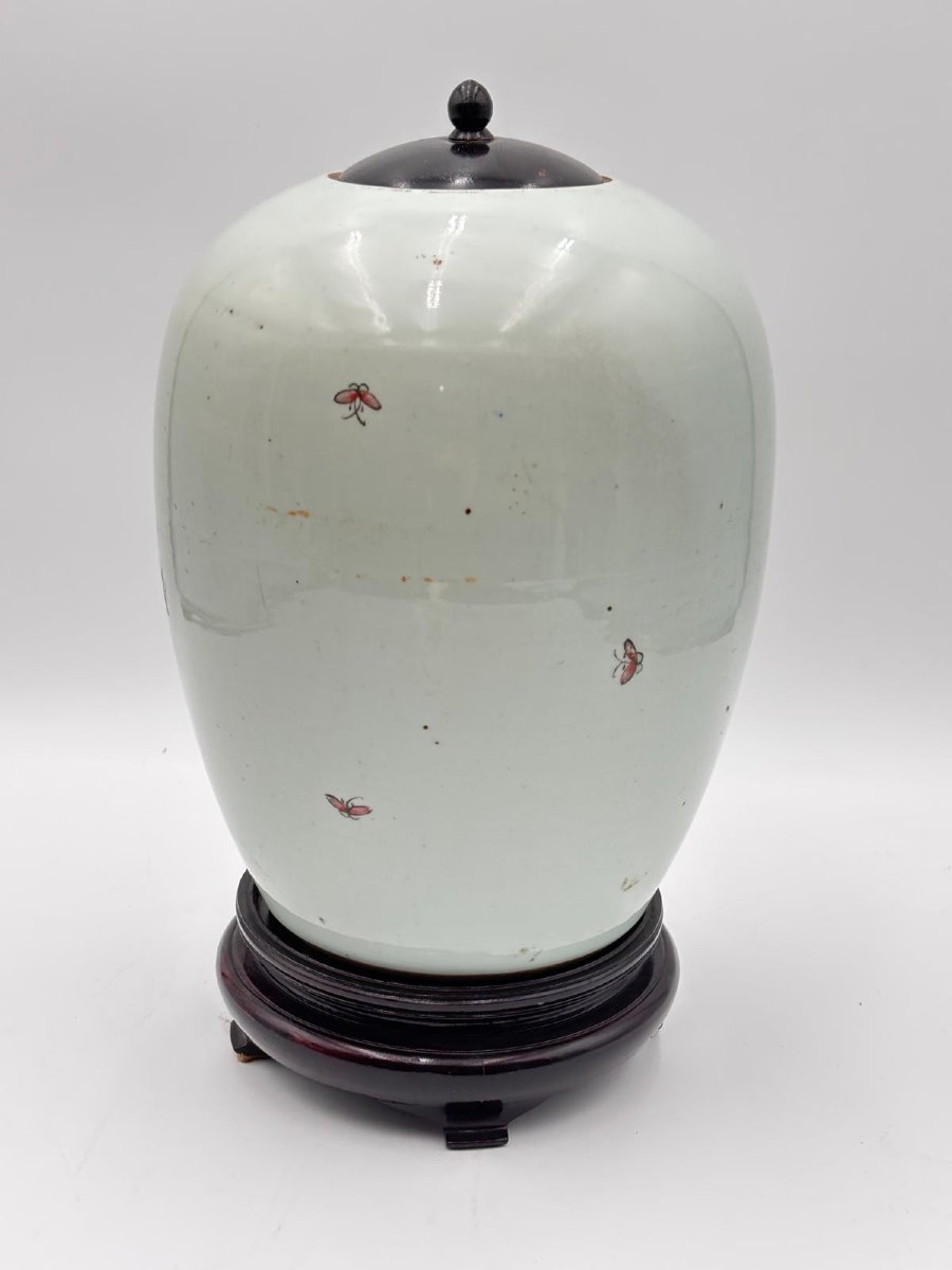 Vase en porcelaine chinoise décoré d'oiseaux et de branches fleuries,-photo-4