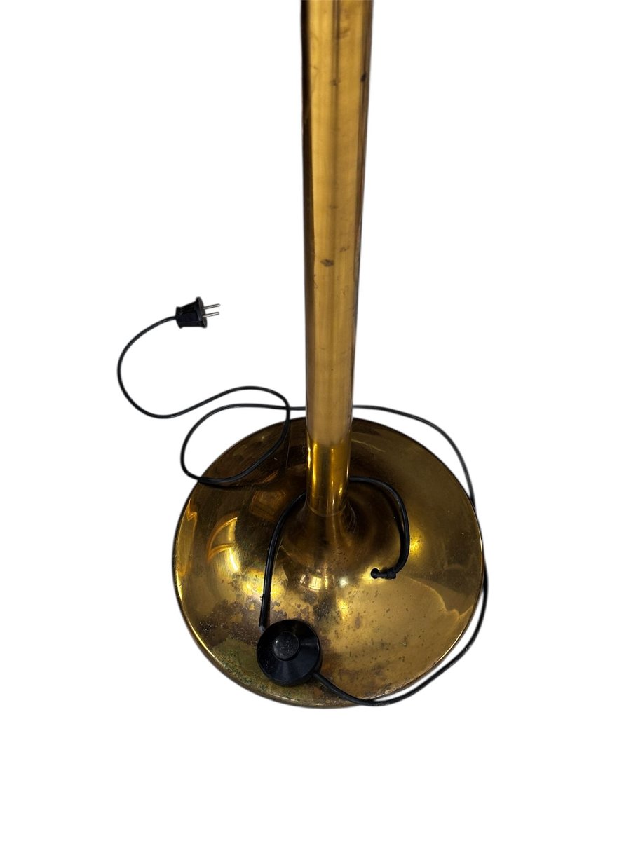 Lampadaire italien avec abat-jour en verre texturé en forme de dôme, années 1970-photo-2