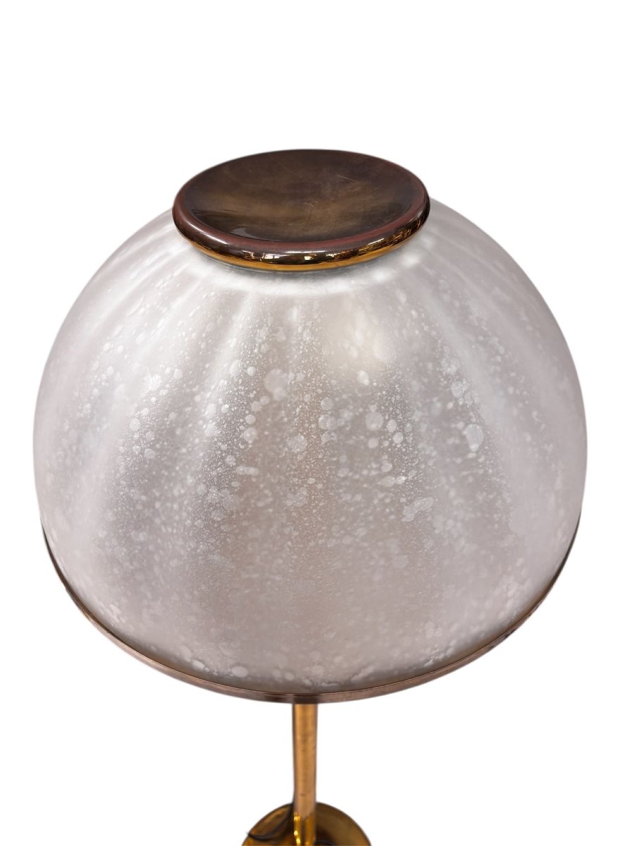 Lampadaire italien avec abat-jour en verre texturé en forme de dôme, années 1970-photo-3