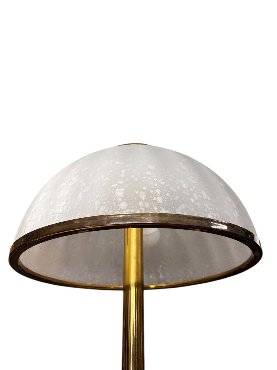 Lampadaire italien avec abat-jour en verre texturé en forme de dôme, années 1970-photo-4