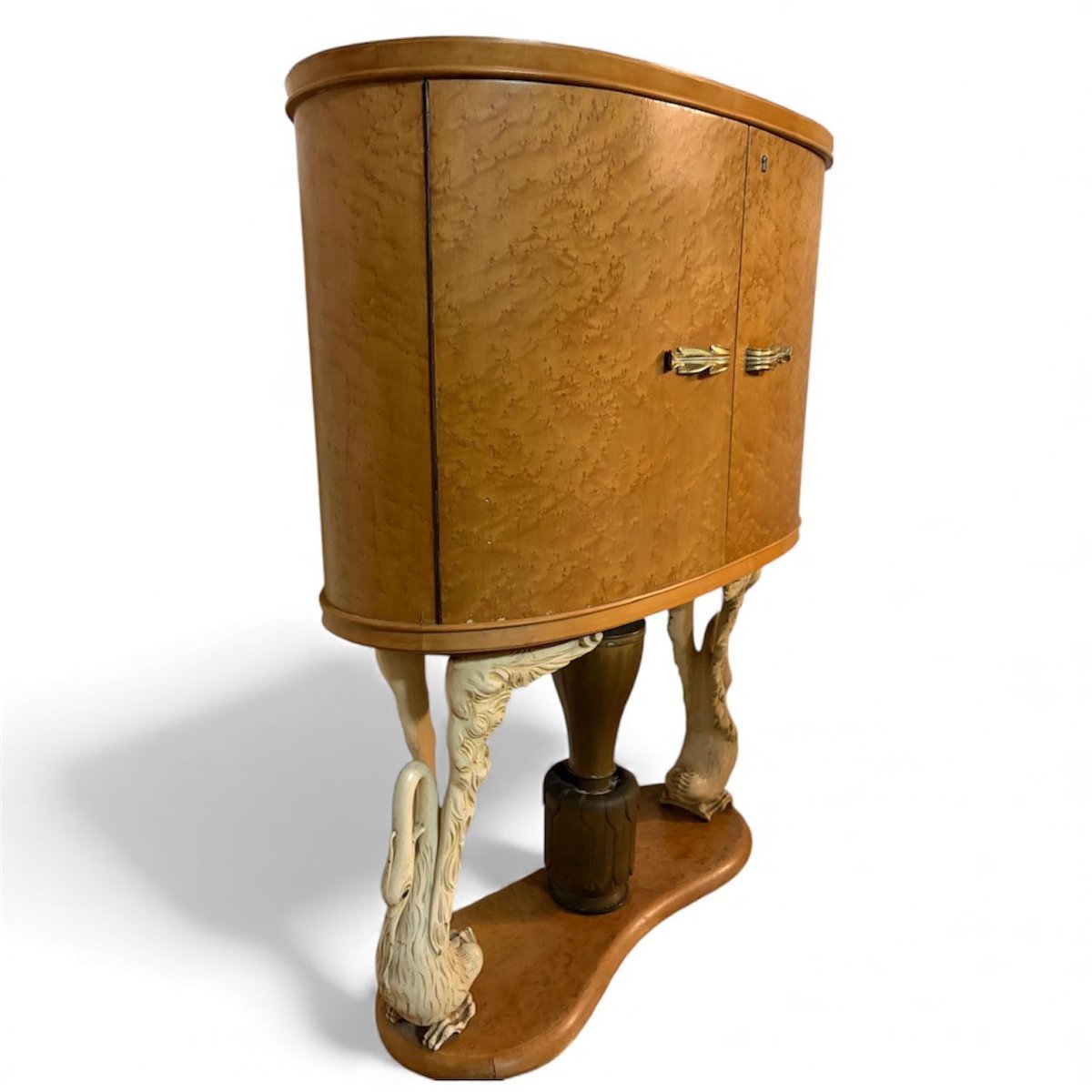 Italian Art Deco Bar Cabinet With Sculpted Swans And Gilt Bronze Column, Ca. 1940-photo-3