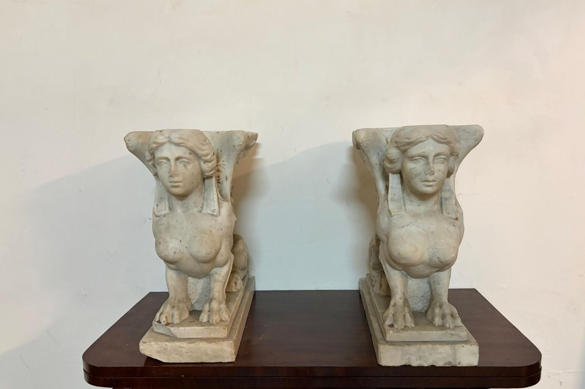 Paire de sphinx ailés en marbre – Seconde moitié du XVIIIe siècle-photo-4