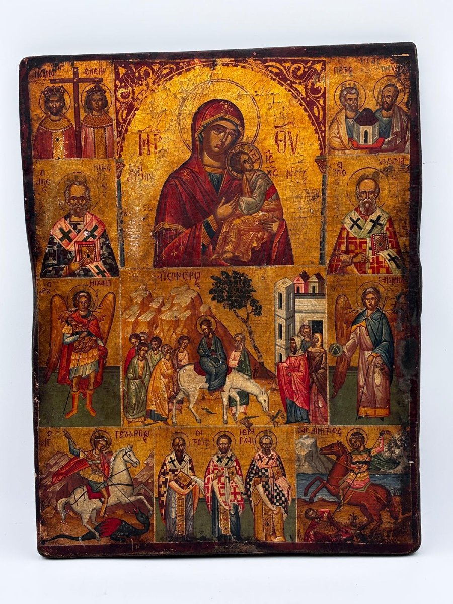Russian Icon Depicting The Mother Of God And Scenes From The Life Of Christ And The Saints – 19th Century-photo-2