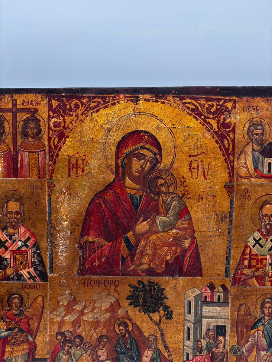 Russian Icon Depicting The Mother Of God And Scenes From The Life Of Christ And The Saints – 19th Century-photo-3