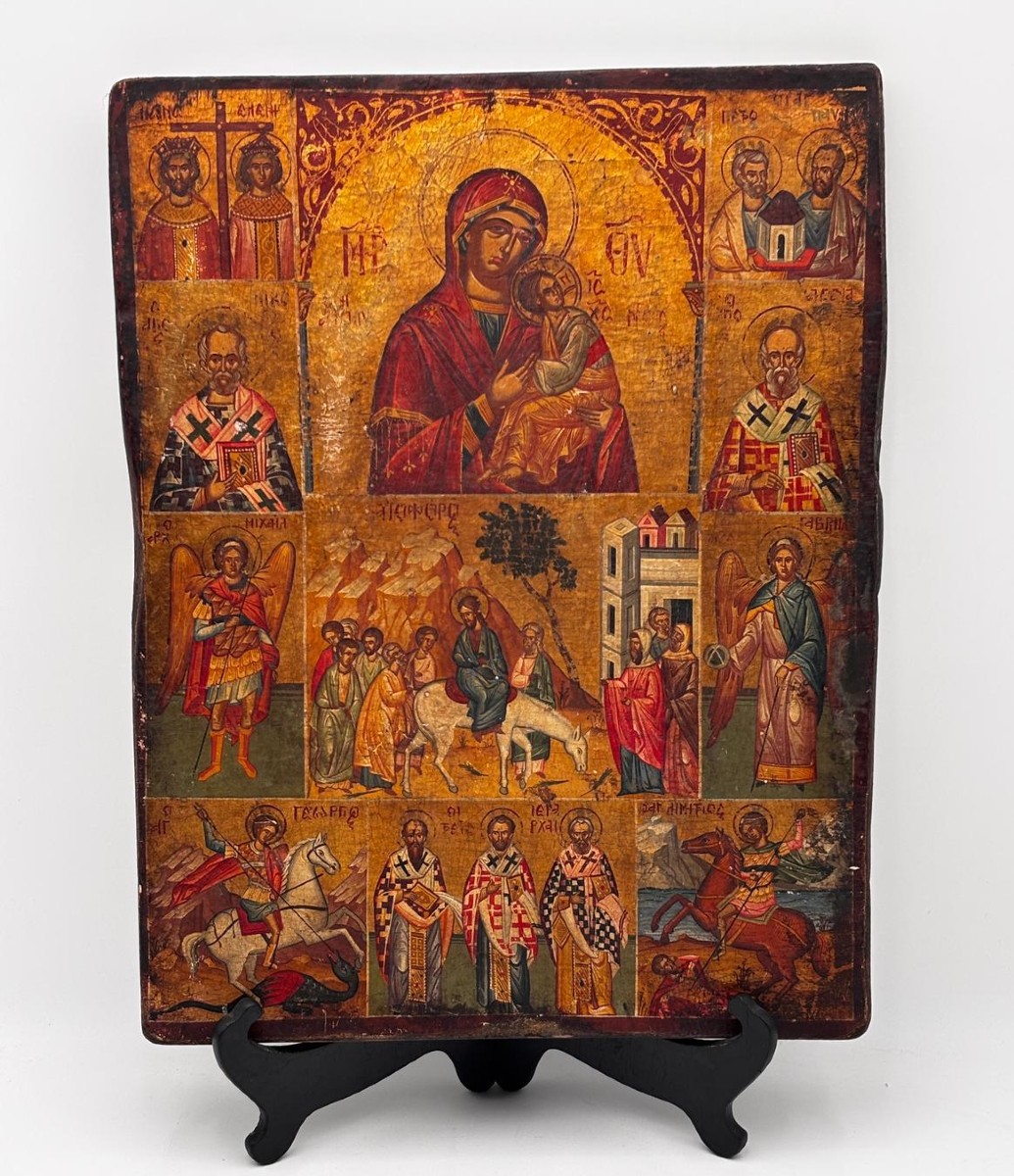 Russian Icon Depicting The Mother Of God And Scenes From The Life Of Christ And The Saints – 19th Century