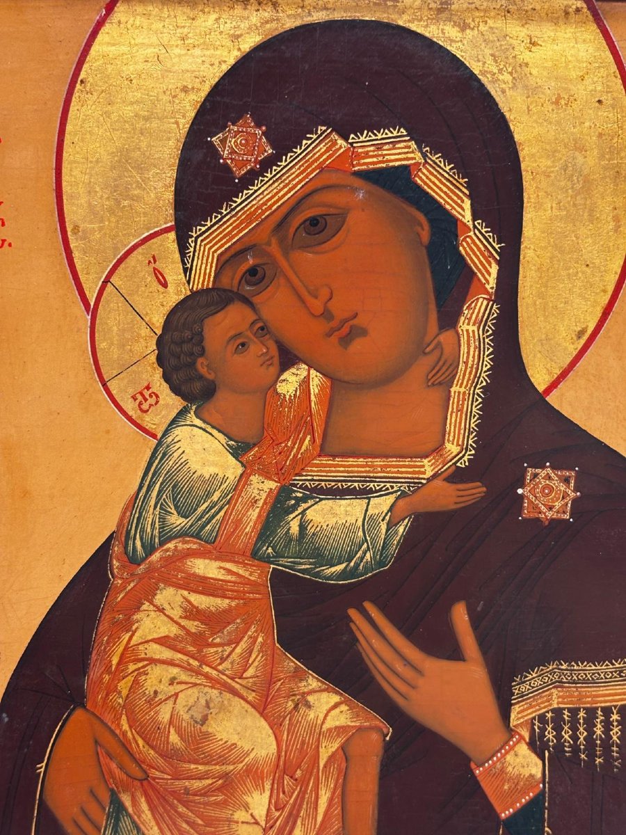 Russian Icon Of The Mother Of God “eleousa” (tenderness) – 19th Century; Tempera On Wood, Gold Ground-photo-3