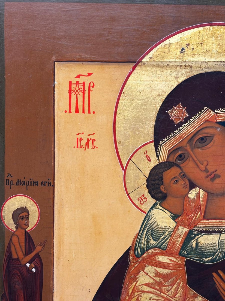 Russian Icon Of The Mother Of God “eleousa” (tenderness) – 19th Century; Tempera On Wood, Gold Ground-photo-4