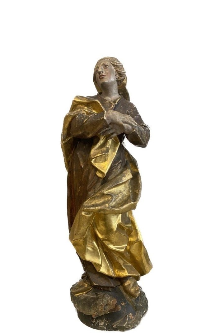 Sculpture sacrée en bois doré et polychrome, Vierge – Sicile, XVIIe siècle-photo-2