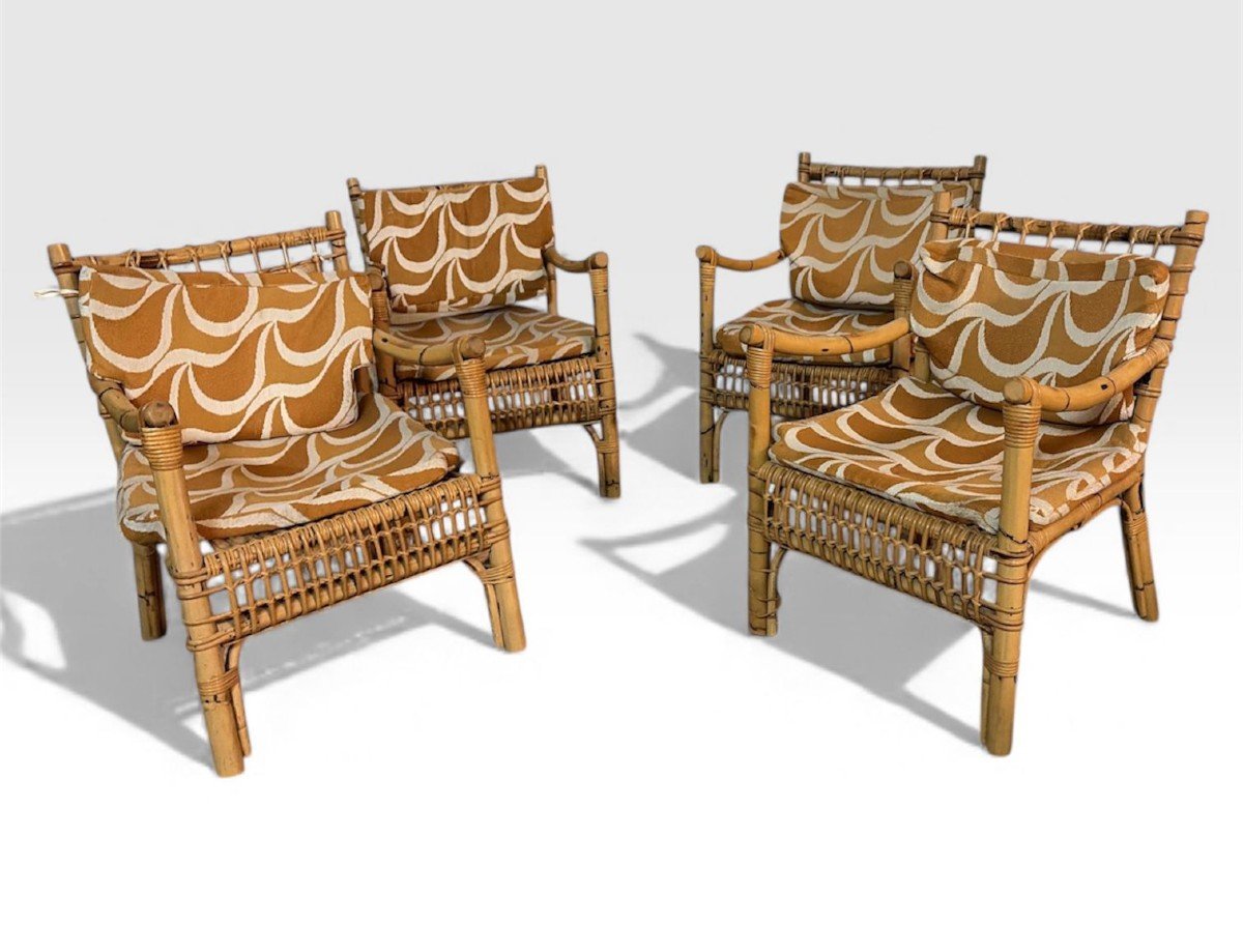 Ensemble de salon en bambou et rotin .Attribué à Franco Albini pour Bonacina, Italie, années 50-photo-2