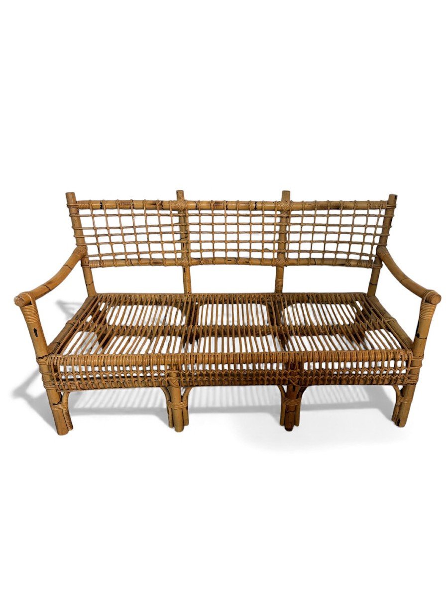 Ensemble de salon en bambou et rotin .Attribué à Franco Albini pour Bonacina, Italie, années 50-photo-3