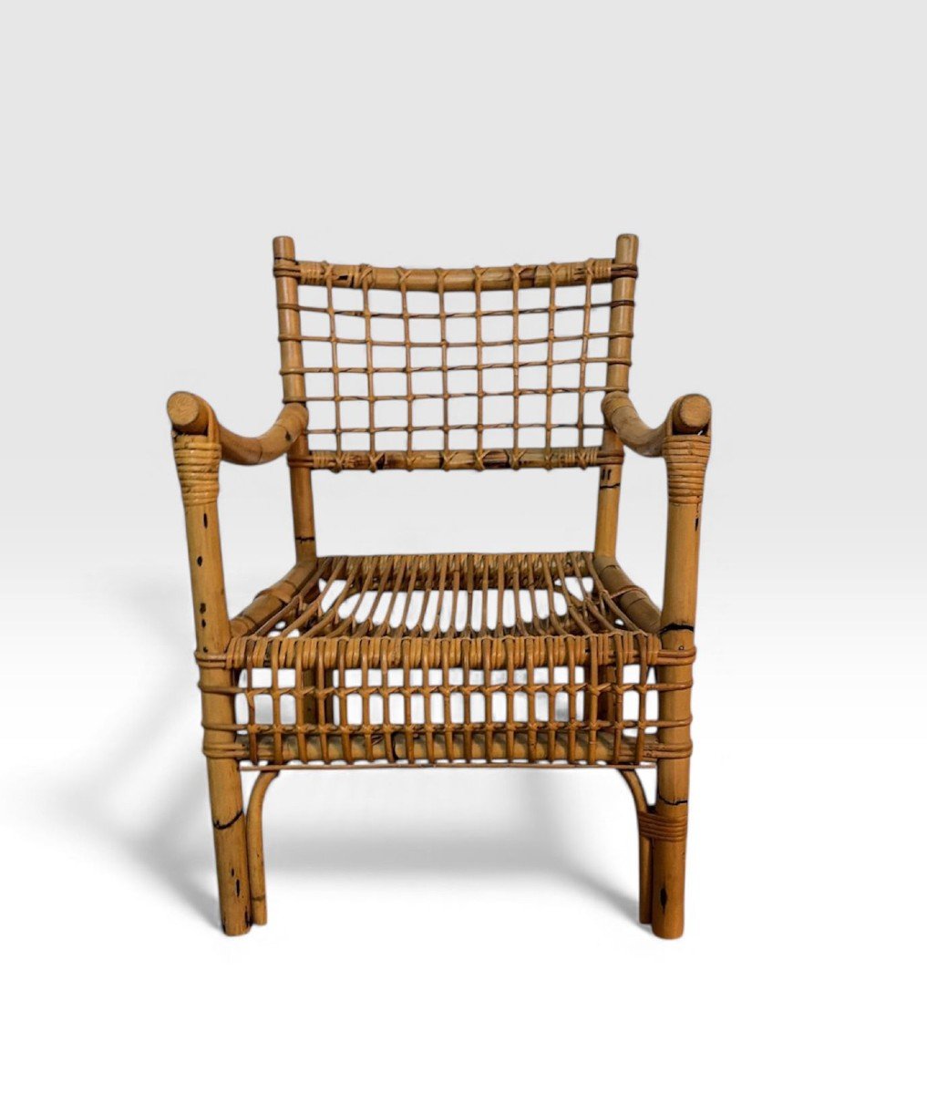 Ensemble de salon en bambou et rotin .Attribué à Franco Albini pour Bonacina, Italie, années 50-photo-5