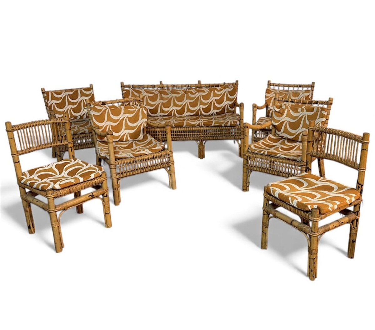 Ensemble de salon en bambou et rotin .Attribué à Franco Albini pour Bonacina, Italie, années 50