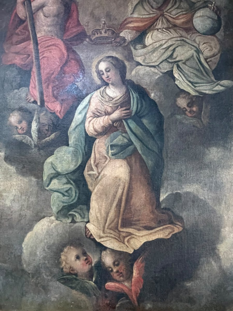 Le Couronnement de la Vierge  École sicilienne, XVIIIe siècle Huile sur toile-photo-3