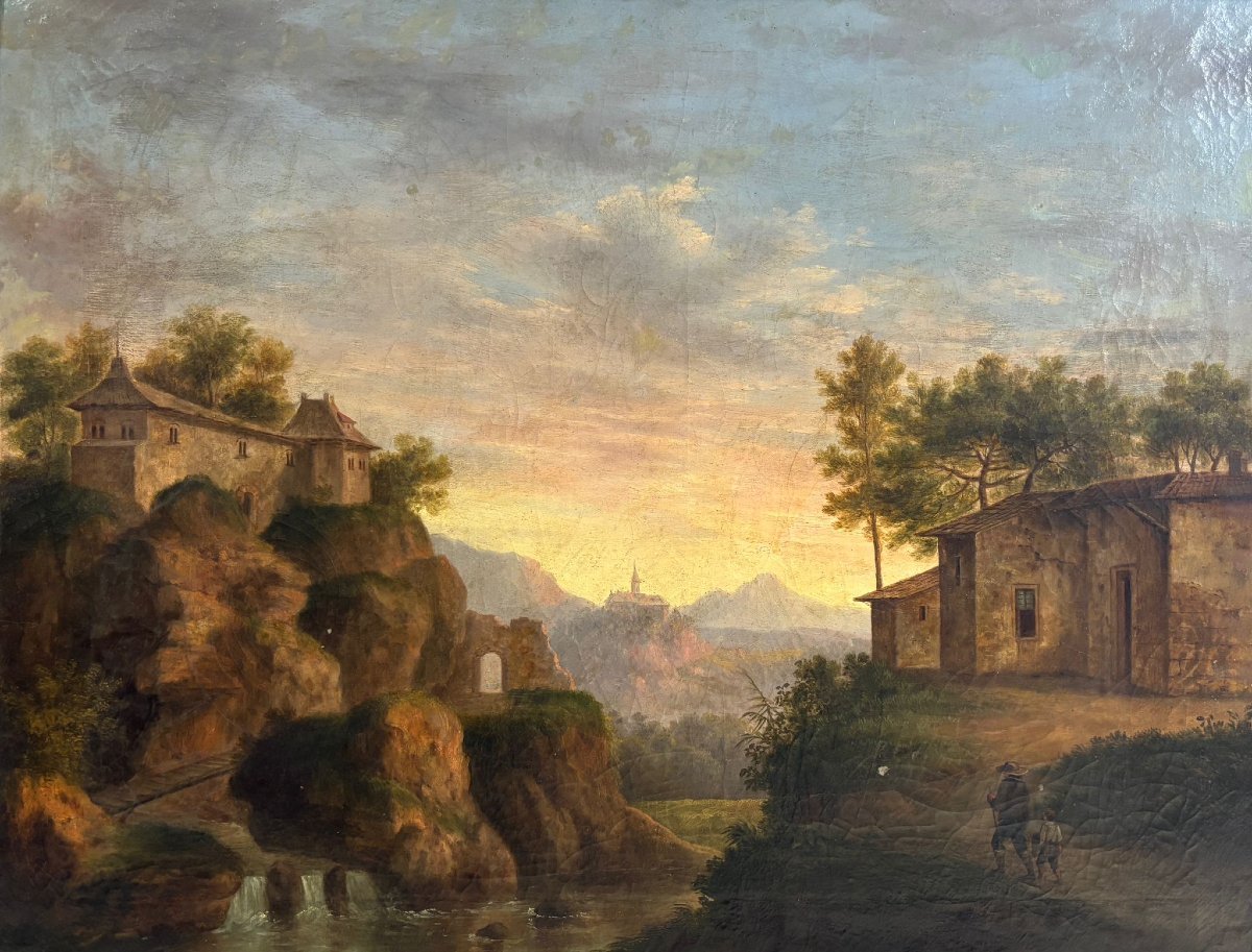 Andrea Sottile  (termini Imerese 1802 – Palermo 1856)  Mountain Landscape With Travelers -photo-2