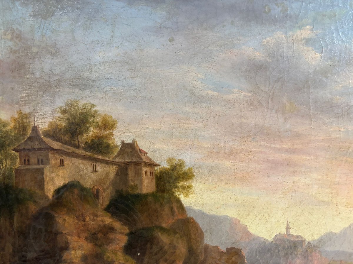 Andrea Sottile  (termini Imerese 1802 – Palermo 1856)  Mountain Landscape With Travelers -photo-3
