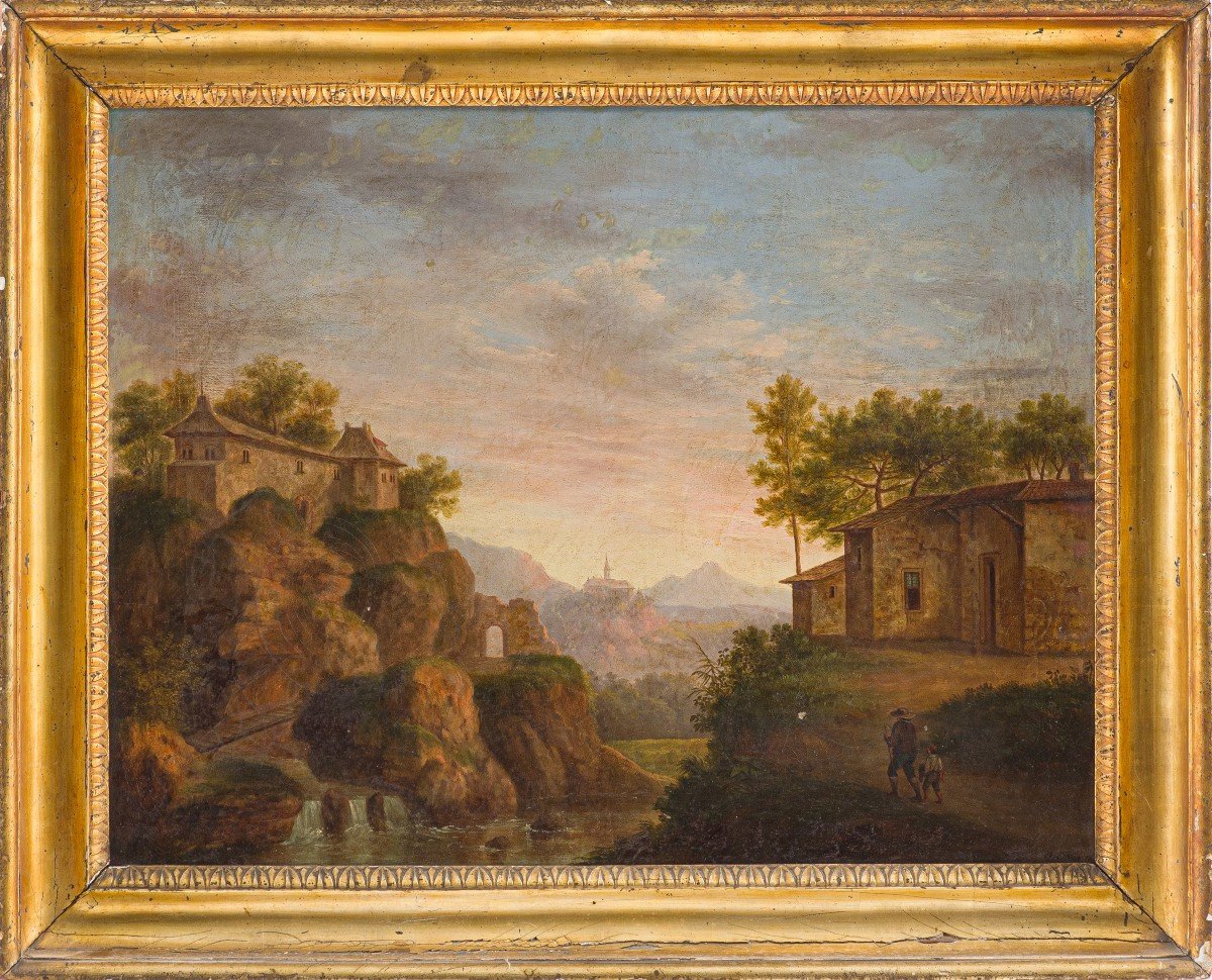 Andrea Sottile  (termini Imerese 1802 – Palermo 1856)  Mountain Landscape With Travelers 
