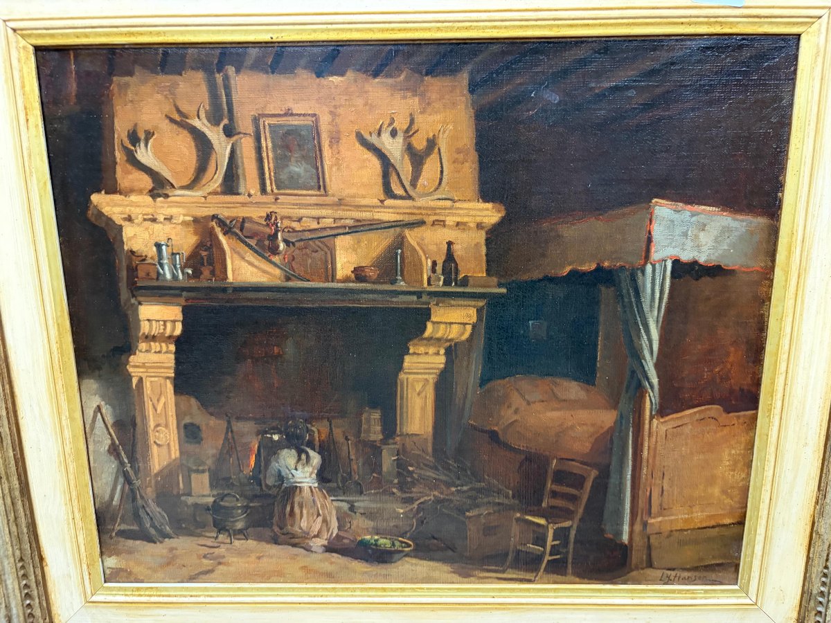 Intérieur rustique avec grande cheminée – Lambertus Johannes Hansen (1803-1859)-photo-2