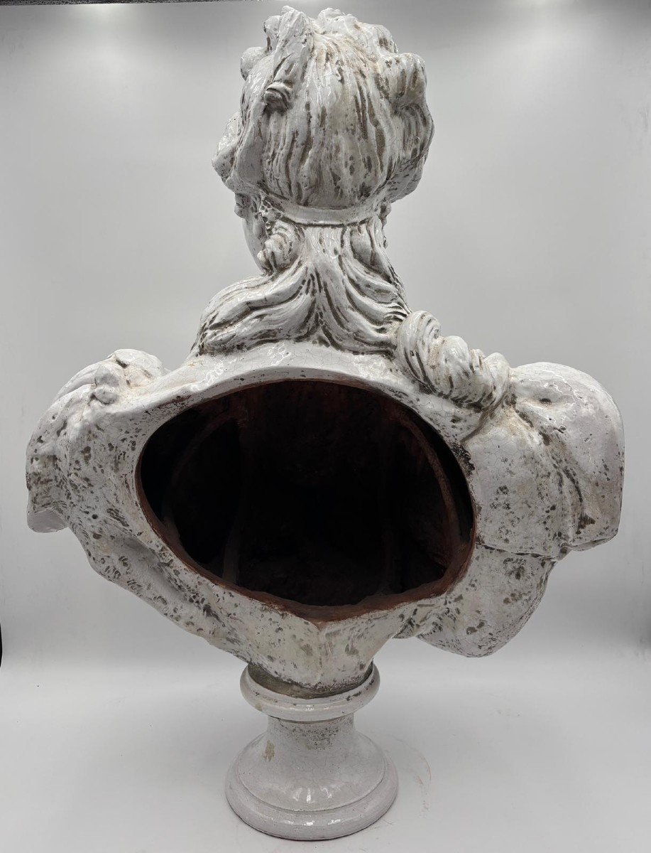 Large Bust Depicting Diana, White Glazed Terracotta, Late 19th Century-photo-4