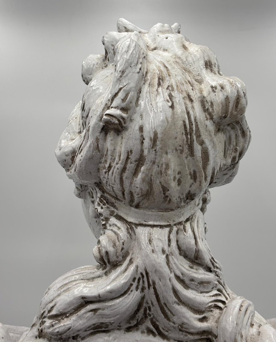 Large Bust Depicting Diana, White Glazed Terracotta, Late 19th Century-photo-5