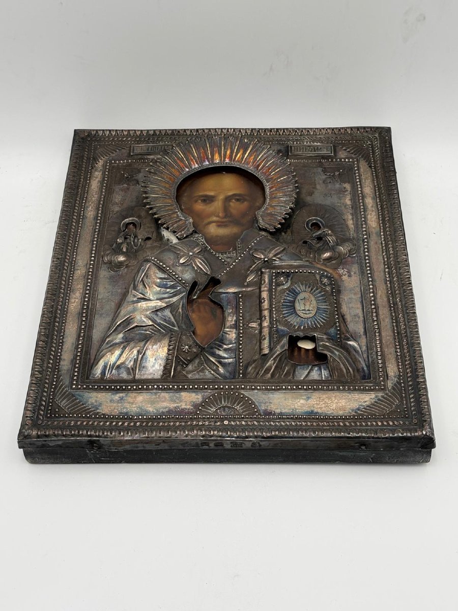 Russian Icon Of St. Nicholas With A Silver Frame – Russia, 1810-photo-3