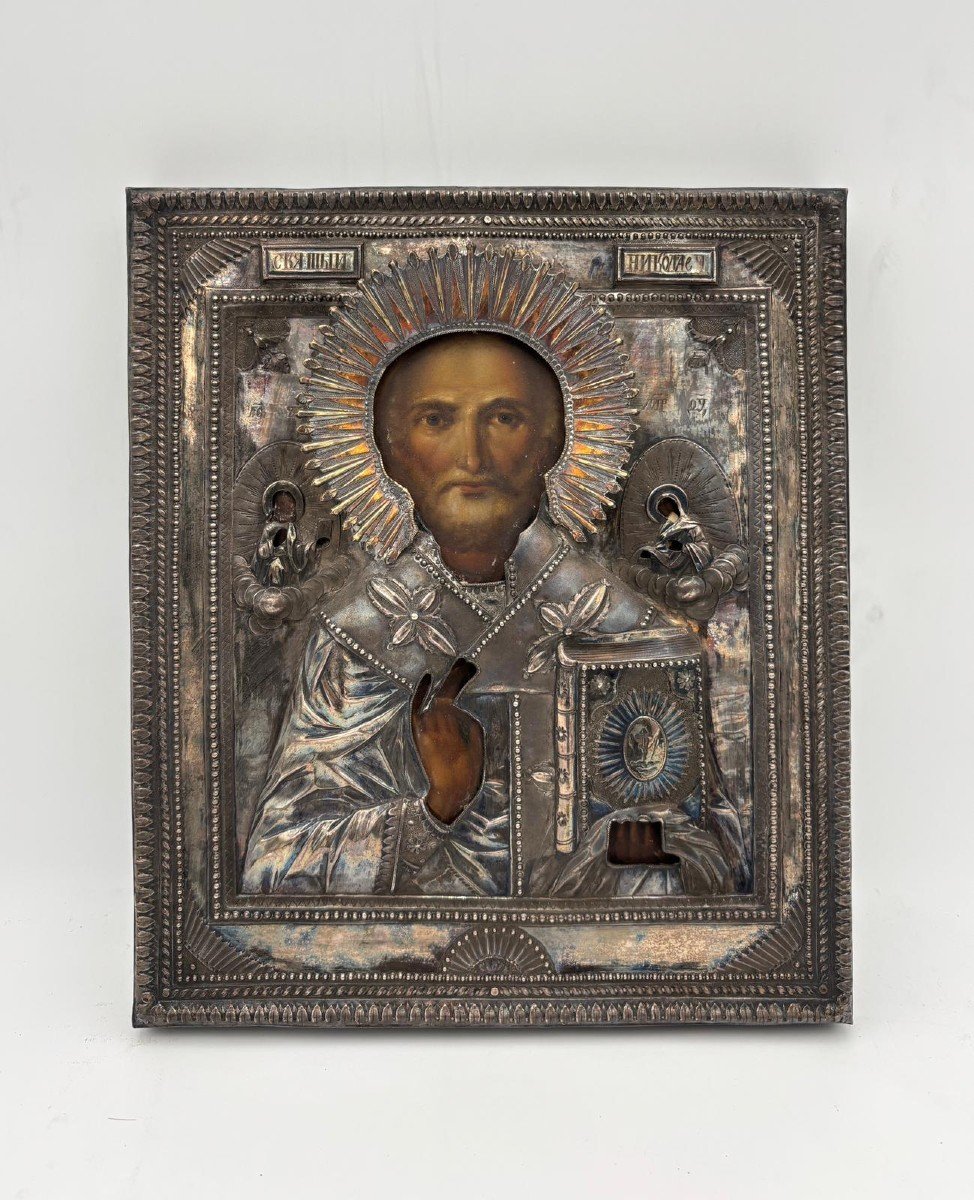Russian Icon Of St. Nicholas With A Silver Frame – Russia, 1810