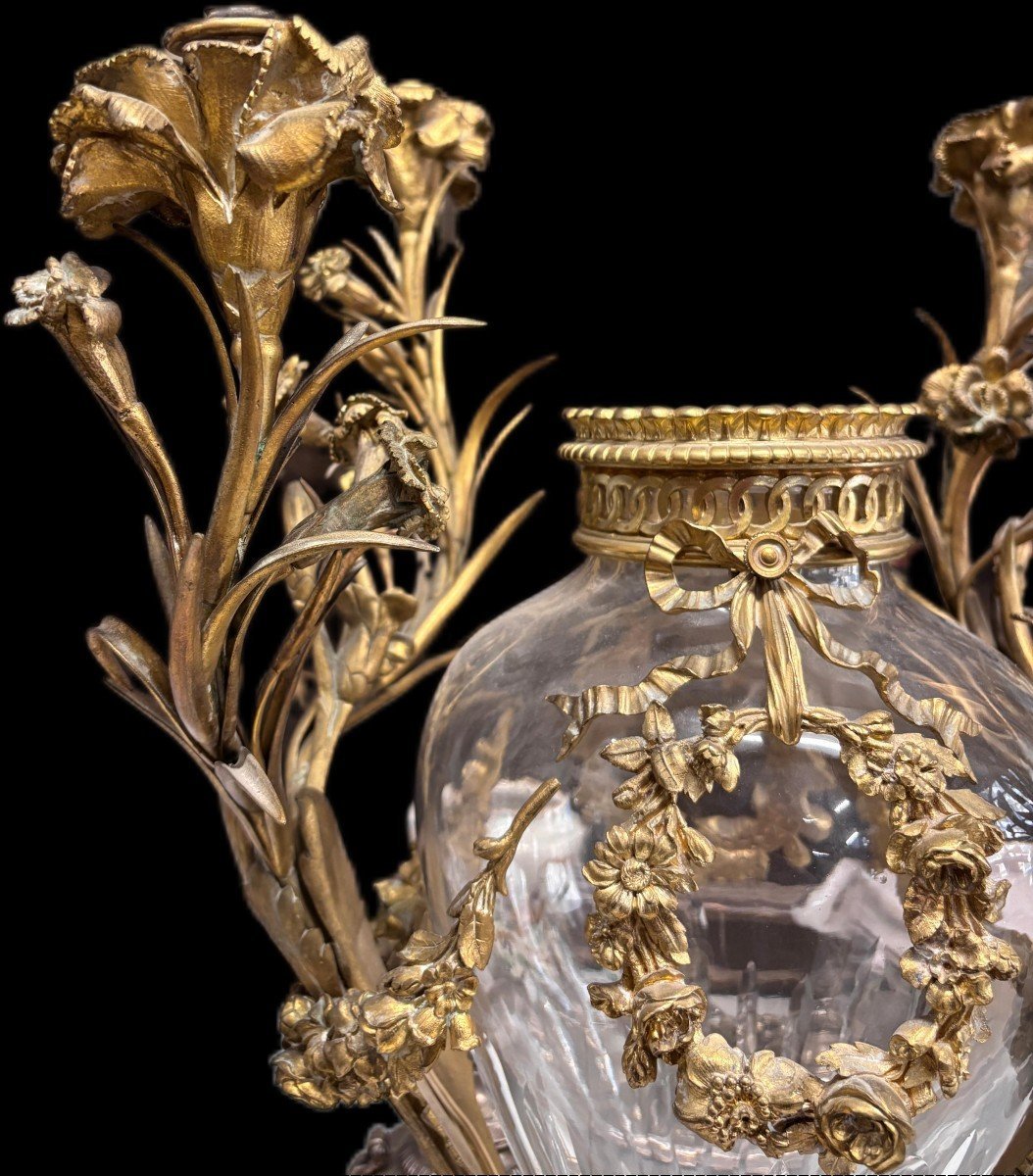Grande Lampe Avec Vase En Cristal Et Bronze Doré-photo-4