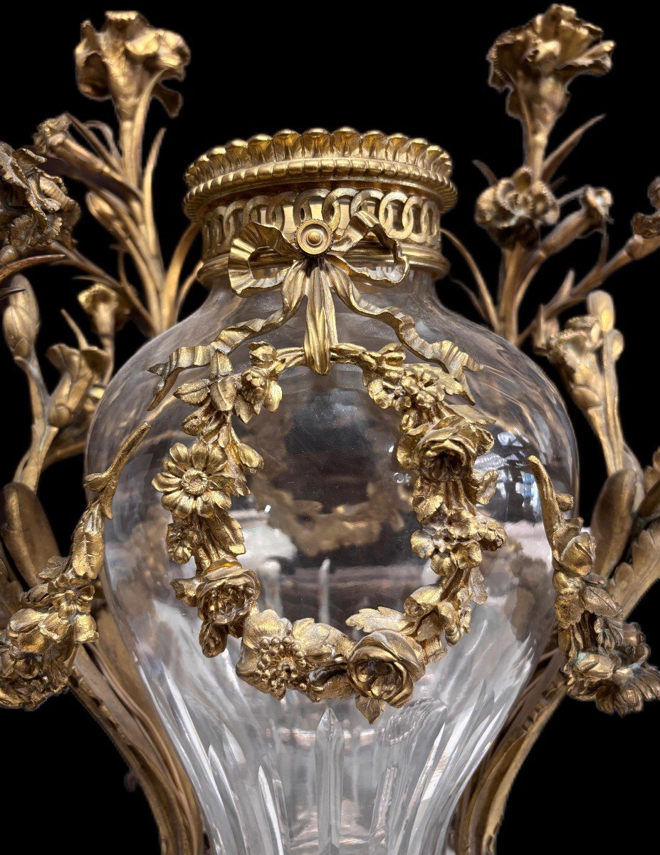 Grande Lampe Avec Vase En Cristal Et Bronze Doré-photo-1