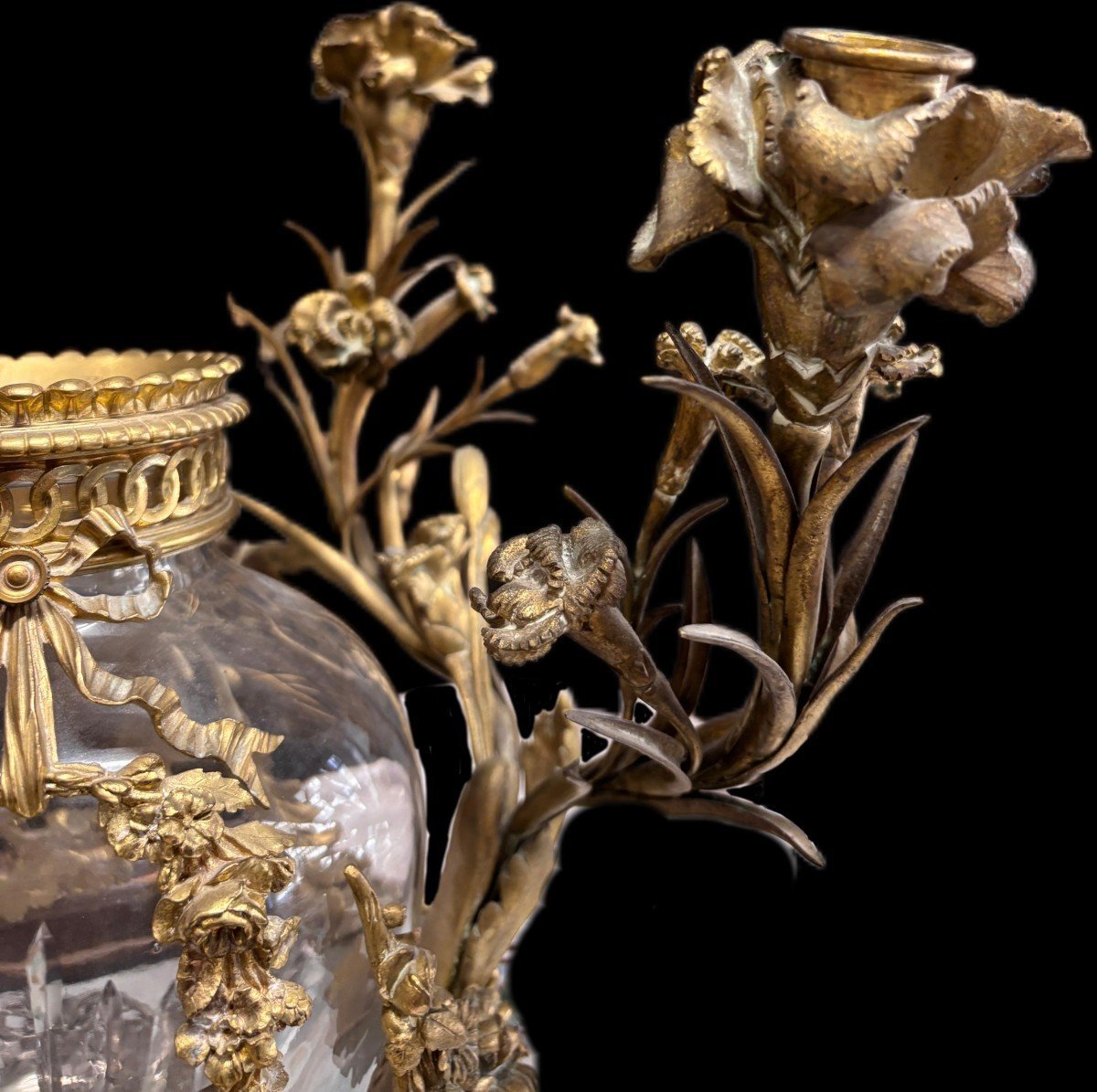 Grande Lampe Avec Vase En Cristal Et Bronze Doré-photo-3
