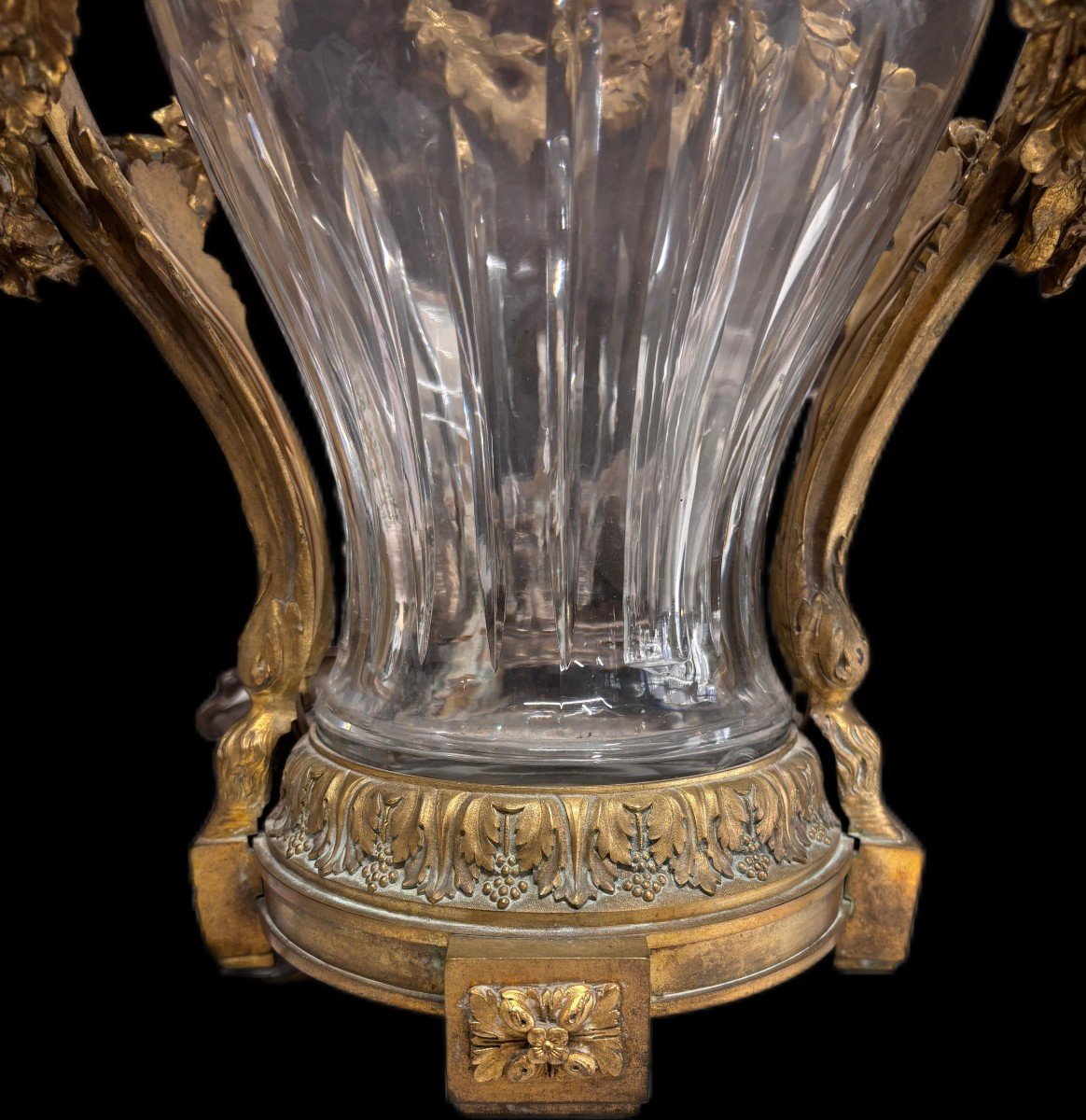 Grande Lampe Avec Vase En Cristal Et Bronze Doré-photo-5