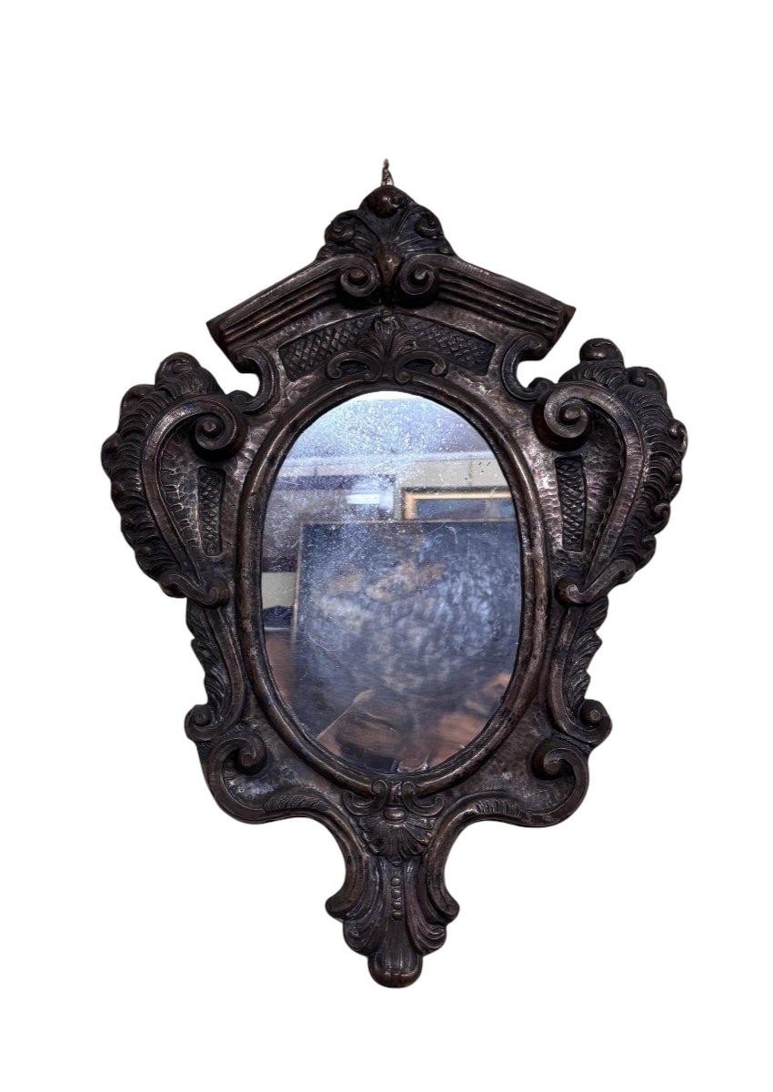 Pair Of Silver-plated Metal Mirrors, Louis XV Style-photo-2