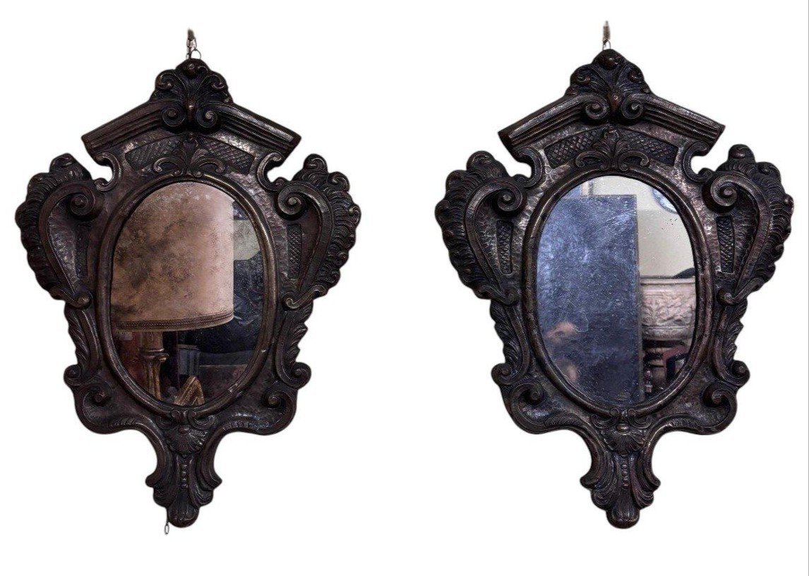 Pair Of Silver-plated Metal Mirrors, Louis XV Style