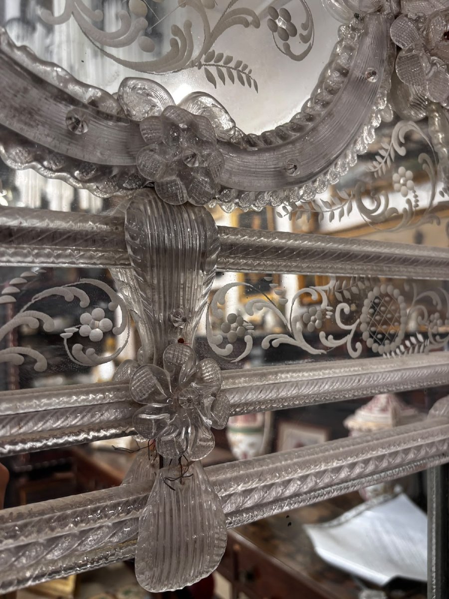 Large Venetian Mirror Made Of Engraved Murano Glass – Early 20th Century-photo-2