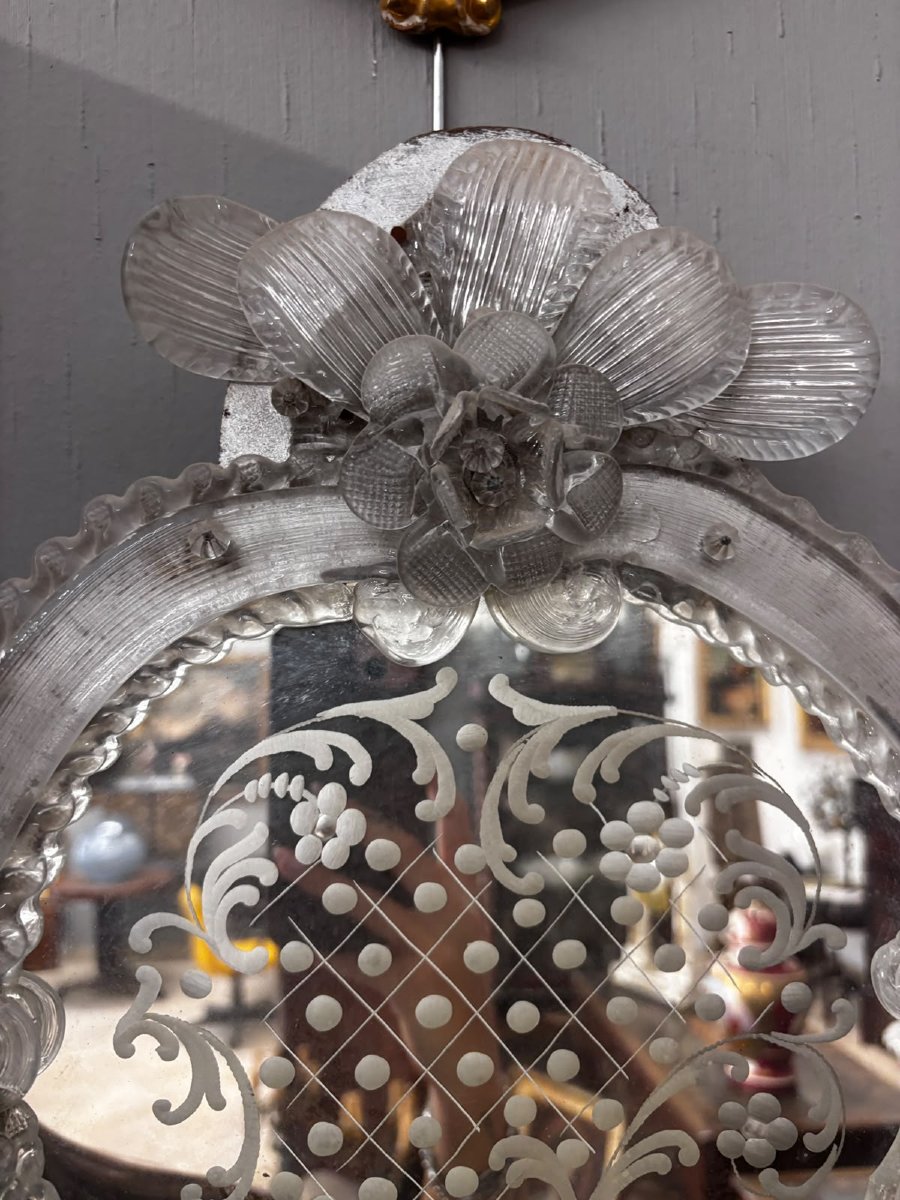 Large Venetian Mirror Made Of Engraved Murano Glass – Early 20th Century-photo-3