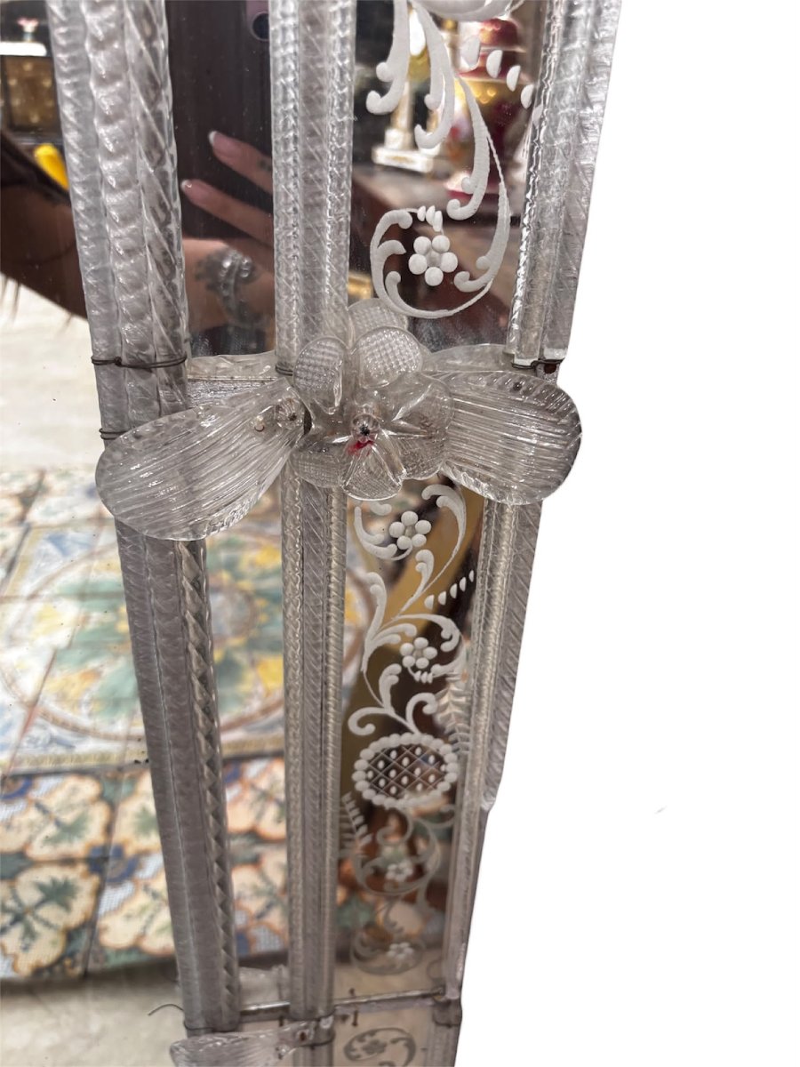 Large Venetian Mirror Made Of Engraved Murano Glass – Early 20th Century-photo-4